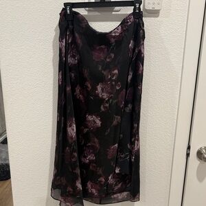 Vince Black and Purple Floral Asymmetrical Skirt